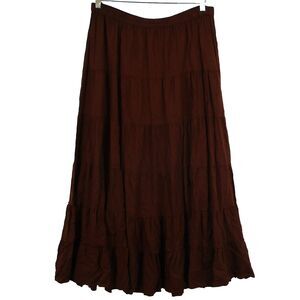 Vintage Womens 16 White Stag Tiered Skirt Brown Western Hippie Boho India Rayon